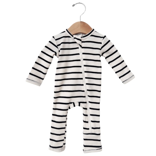 Black Stripe Organic Waffle Basic Zip Romper by SpearmintLOVE – Avery and Everett