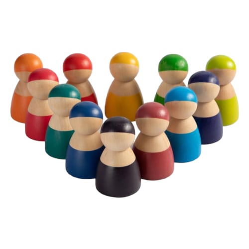 12 Pcs Rainbow Wooden Peg Dolls in Primary Colors – Green Elephant Home and Toys