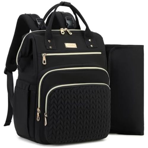 AIJIEKE Diaper Bag, Large Wide-Open Baby Diaper Backpack, Multi-functional Baby Travel Tote Bag, Diaper Bag with Changing Pad, Diaper Bags for Mom & Maternity (Black)