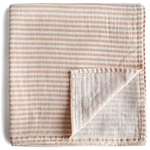 mushie Muslin Baby Swaddle Blanket | 100% Organic Cotton (Natural Stripe)