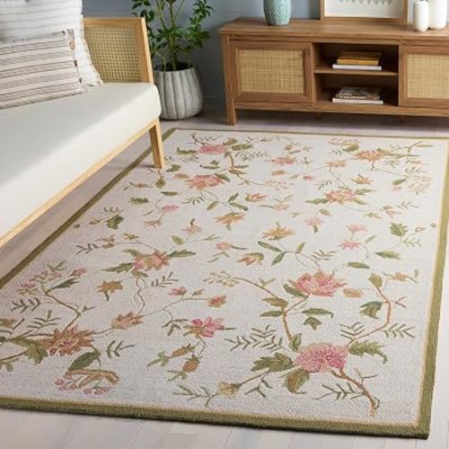 SAFAVIEH Chelsea Collection Area Rug - 5'3" x 8'3", Ivory, Hand-Hooked French Country Wool, Ideal for High Traffic Areas in Living Room, Bedroom (HK263A)