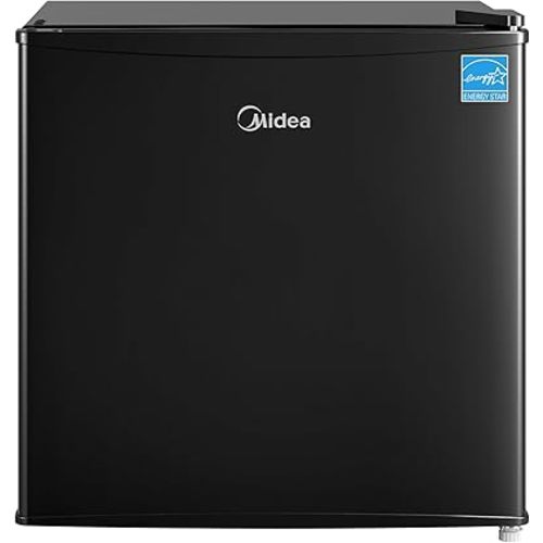 Midea MERM17B0ABB 1.7 Cu Ft Mini Fridge, Compact Refrigerator with Adjustable Thermostat, Reversible Door, Low Noise, Energy Efficient, Ideal for Dorm, Office, Bedroom, Black