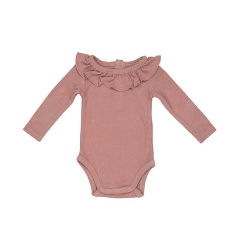 Ruffle Collar Bodysuit - Rib Cameo Brown – The Happy Days Co