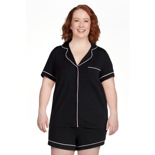 Joyspun Women's Dreamy Soft Collection Notch Top and Shorts Pajama Set, 2-Piece, Sizes XS-3X