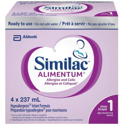 Similac Alimentum Hypoallergenic Baby Formula, Ready-To-Use Infant Formula, 0+ Months, 4x237 milliliters, 4 x 237 mL - Walmart.ca