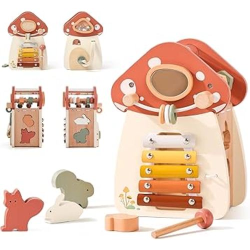 ibwaae 8 in 1 Wooden Activity Cube Toys for Baby Travel Sensory Toys for Toddlers Multipurpose Educational Learning Toys for Toddlers Shape Sorter Montessori Toys First Birthday Gift