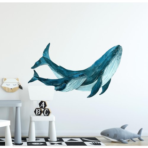 Humpback Whale Wall Decal | Nursery Wall Decor | Repositionable Fabric Decal | Removable Decal | Mother & Baby Whale Decal | Room Decor