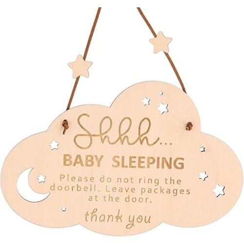 Wooden Sleeping Sign for Front Door - Shhh Baby Sleeping Door Hanger, Do Not Ring Doorbell Sign for Home Decoration - Gifts for New Parents