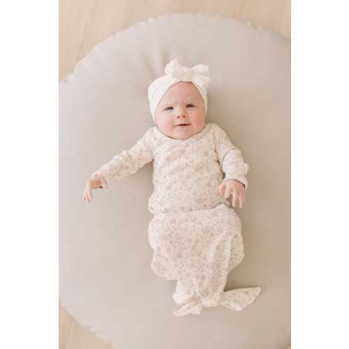 Pink Floral Ribbed Knotted Sleeper Gown, Newborn Gown, Baby Gift, Newborn, Ribbed Sleeper, Knotted Gown,Sleeper,Coming home from Hospital