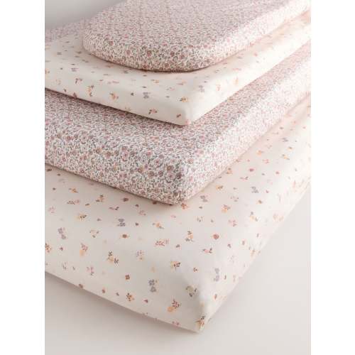 CRIB SIZE - 2 Pack Pink Ditsy Jersey Baby Fitted Sheets