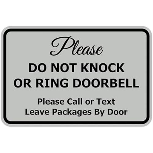 Signs ByLITA Classic Framed Please Do Not Knock Or Ring Doorbell Wall or Door Sign - Easy Installation | Mail Delivery Instruction | Do Not Disturb (Lt Gray) - Small 1 Pack