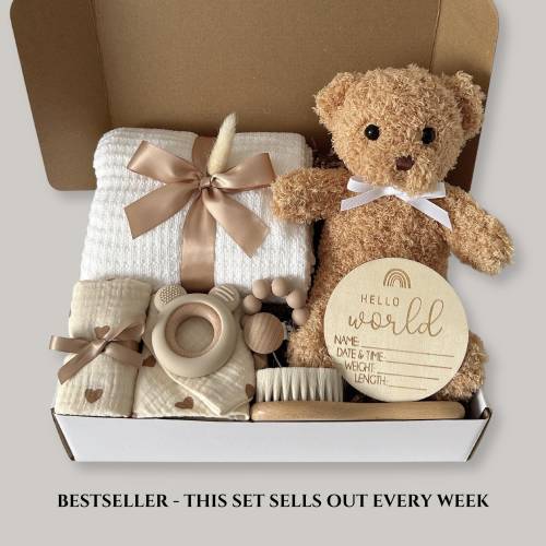 New Baby Gift Box, Baby Shower & Newborn Gifts, New Mom Gift Basket, Baby Boy Baby Girl Gift Set Gender Neutral, Congrats Expecting Parents