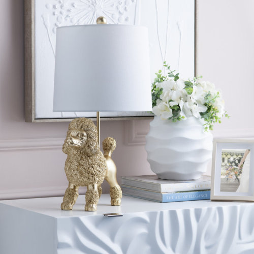 House of Hampton® Resin Poodle Dog Table Lamp With Linen Shade & Reviews | Wayfair