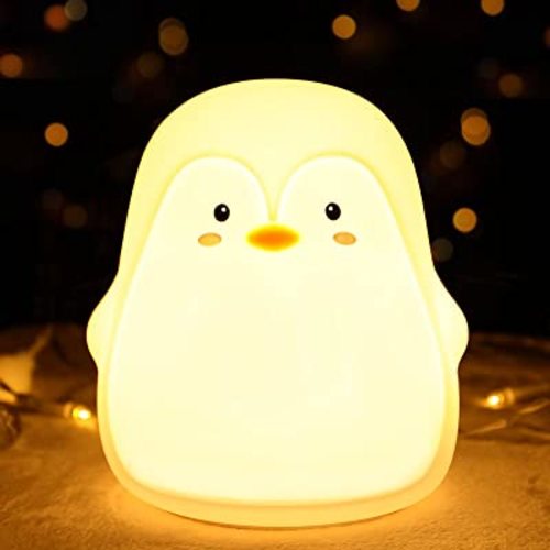 LOVERUIS Cute Penguin Night Light - Animal Silicone Night Light with 7 Breathing Colors for Kids, Boys, Girls & Teens