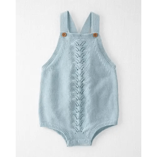 Baby Organic Cotton Eyelet Bubble Romper - Blue Creek