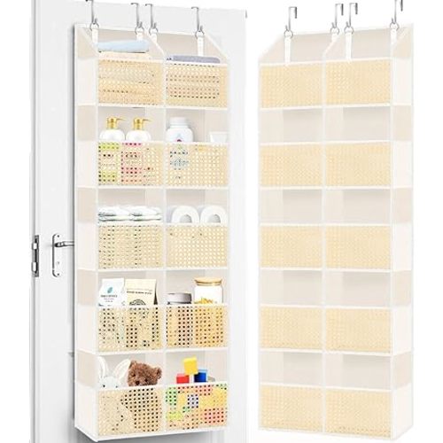 Over The Door Organizer 5 Tiers, Extra Large Behind Door Storage of 10 Compartments, 80 lbs Weight Capacity Hanging Storage Organizer with Clear Window Kids Toys, Shoes,Diapers, Braided Style