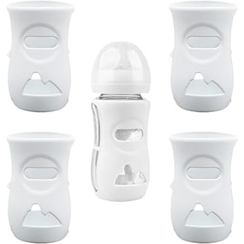 4 Pack Silicone Sleeves for Avent Natural Glass Baby Bottles, Anti Breakage Baby Bottle Holder, Compatible with Philips Avent Glass Natural Baby Bottle, BPA Free (Milk White, 8 OZ)