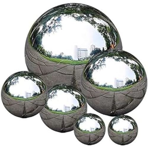 Stainless Steel Gazing Ball, 6 Pcs 50-150 mm Mirror Polished Hollow Ball Reflective Garden Sphere, Floating Pond Balls Seamless Gazing Globe for Home Garden Ornament Decorations (6 Pcs Mix)