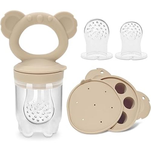 Koala Baby Feeder Set, Silicone Baby Fruit Feeder with Koala Freezer Tray – Safely Introduce New Foods, Teething Relief – Perfect for Breast Milk & Self-Feeding for Babies & Infants (Cream)