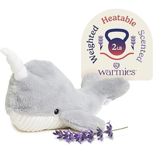 warmies Microwavable & Weighted Stuffed Animals, Narwhal - Heated Stuffed Animal Plushie for Warmth & Comfort - Cute Soft Plush Toys for Adults & Children (Boys, Girls, Babies & Toddlers)