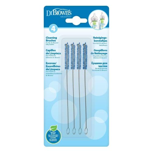 Dr. Brown's Natural Flow Reusable Baby Bottle Vent System and Reservoir Cleaning Bristle Brush,BPA Free,Blue Brushes,4-Pack