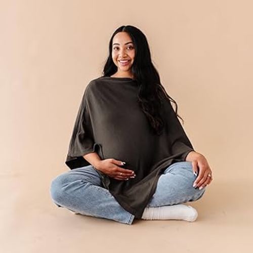 MakeMake Organics Knit Breathable Nursing Cover Up for Breastfeeding - Soft GOTS Certified Organic Cotton Breastfeeding Cover Up for Women - Privacy Feature, Gray