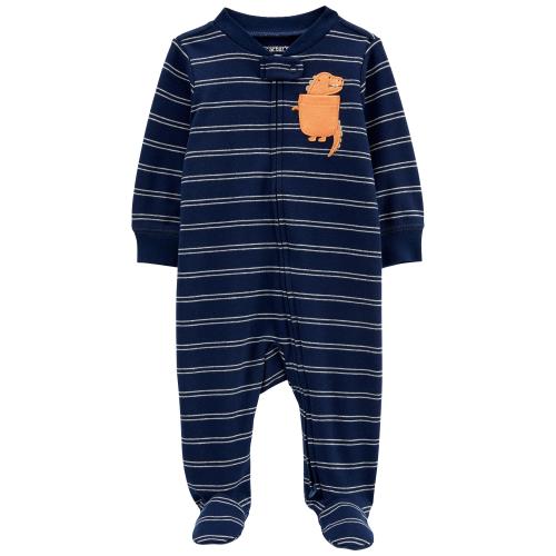 Baby Dinosaur 2-Way Zip Cotton Sleep & Play Pajamas - NB - Style,Navy