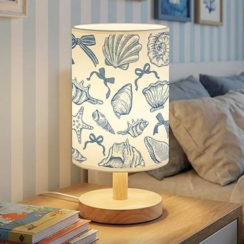 Glooglitter Summer Blue Ocean Table Lamp 3 Colors Dimmable Lights Beach Sea Room Bedroom Decor 11.02 x 5.12 Inch Beach Bedroom Lamps Starfish Conch Seashell Bedside Night Light for Desk Birthday Gifts