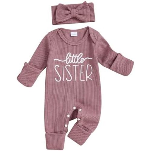 allshope Infant Baby Girl Fall Outfit Sweatshirt Romper Little Sister Lil Sis Long Sleeve Jumpsuit Onesie Newborn Clothes