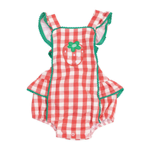 Ric-Rac Ruffle Sunsuit, Strawberry Gingham
