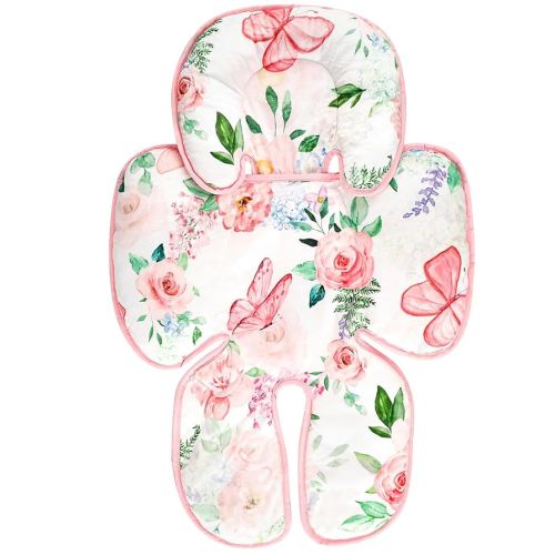 2 in 1 Infant Car Seat Insert, Car Seat Head Support Baby Girls Boys, Soft Newborn Carseat Insert Cushion, Perfect for Carseats, Strollers, Swings (Pink Flower)