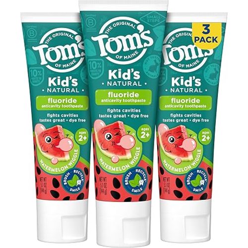 Tom's of Maine Kid's Natural Fluoride Toothpaste, Watermelon, 5.1 oz. 3-pack (Packaging May Vary)