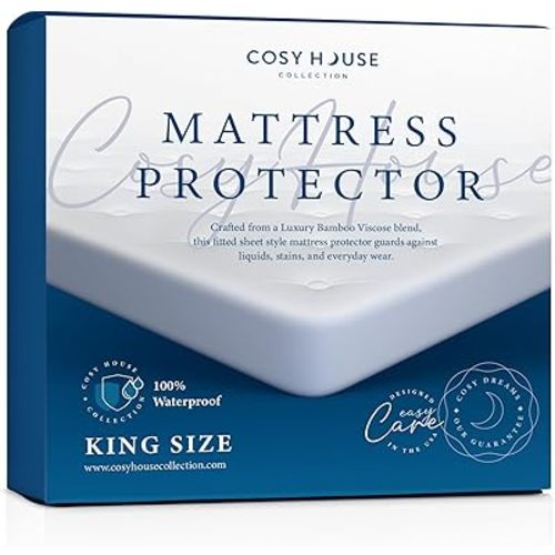 Cosy House Collection Luxury Mattress Protector - Blend of Rayon Derived from Bamboo - Master Bedroom Essentials - Ultra Soft Comfort, Stays Cool & Quiet - Premium Fitted Sheet Style (King) White