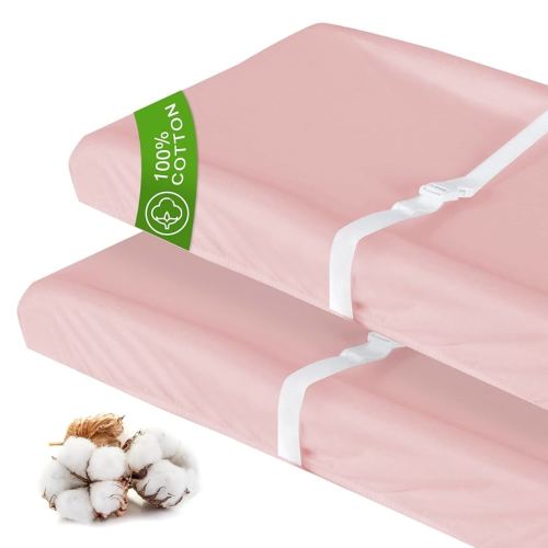 Changing Pad Cover Cotton Pink for Girl, 2 Pack Changing Table Pad Cover Cradle Sheet Soft and Breathable 16" x 32" for Standard Baby Changing Pads, Pink Changing Pad Cover