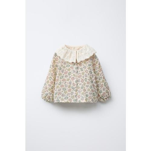 EMBROIDERED PETER PAN COLLAR SHIRT - Green / Ecru | ZARA United States