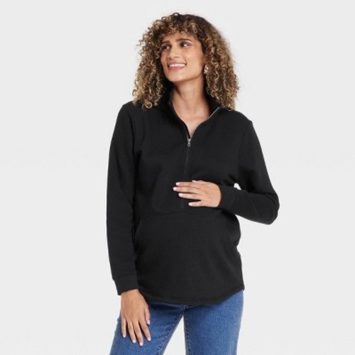 Kangaroo Pocket Polo Maternity Sweatshirt - Isabel Maternity by Ingrid & Isabel™ Black XS