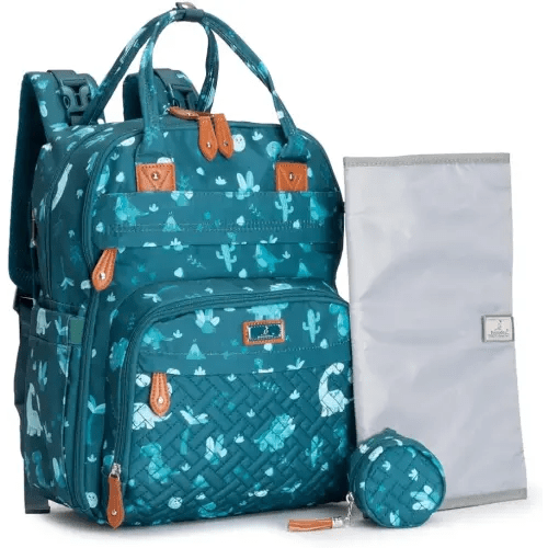 BabbleRoo Diaper Bag Backpack - Baby Essentials, Travel Essentials Baby Bag with Changing Pad, Stroller Straps & Pacifier Case - Unisex, Dino