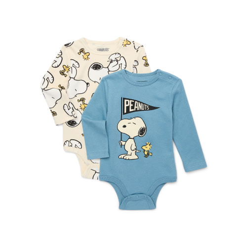 Peanuts Baby Boys or Baby Girls Bodysuits, 2-Pack, Sizes 0/3 Months-24 Months