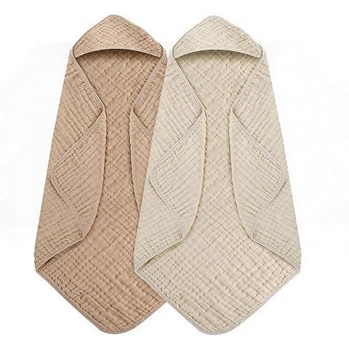 Hooded Baby Bath Towels, 2 Pack Baby Towels with Hood for Newborn, Upgrade High Density 100% Muslin Cotton Baby Towel, Ultra Soft, Highly Absorbent for Infants, Toddlers, Newborn Essential, 32” x 32”