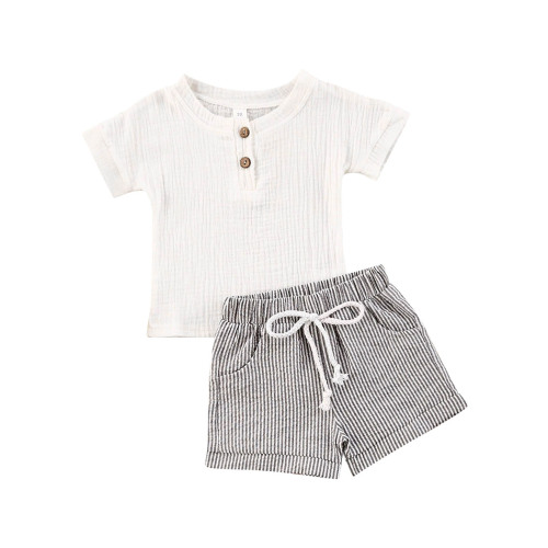 Yinyinxull Newborn Baby Toddler Boy Summer Outfits T-shirt Tops Shorts 2PCS Clothes Set White 0-6 Months