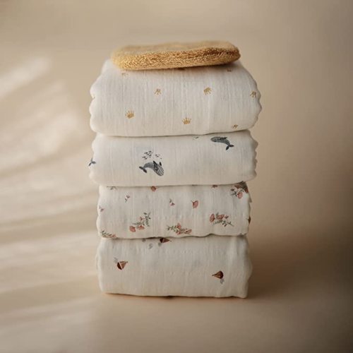 mushie Muslin Baby Swaddle Blanket | 100% Organic Cotton (Crowns)