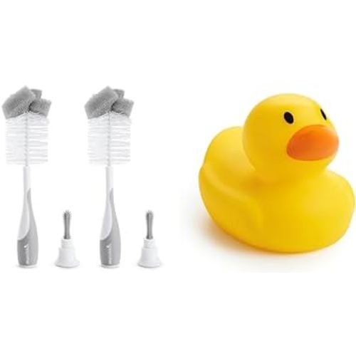Munchkin® SpongeTM Bottle Brush, Grey, 2 Count & Munchkin® White Hot® Safety Bath Ducky Toy Bundle (Pack of 1)