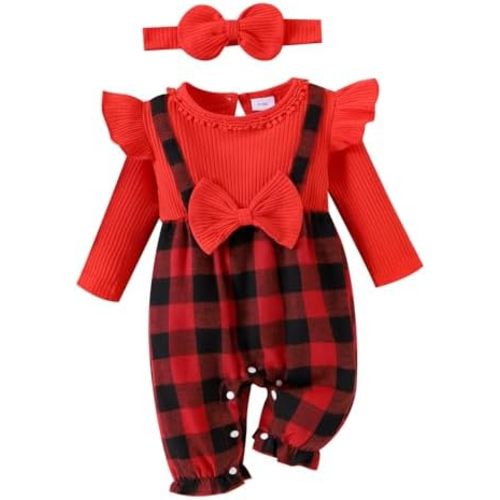 Baby Girl Clothes Fall Winter Outfits Ruffles Plaid Romper Long Sleeve Bodysuit One Piece Jumpsuit 0-18 Months