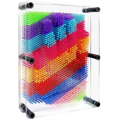 Hsxfl Classic 3D Pin Art Board Toy Sculpture - 8in x 6in Large Size 3D Pin Art Toys for Kids Boys Girls, Sensory Toys Birthday Gifts Fidget Toy (Multicolor)