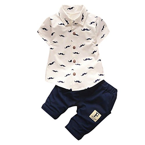 Toddler Baby Boy Summer Outfit Beard Short Sleeve Button Down T Shirt Tops+Shorts Pants Outfit Clothes Set Gentleman