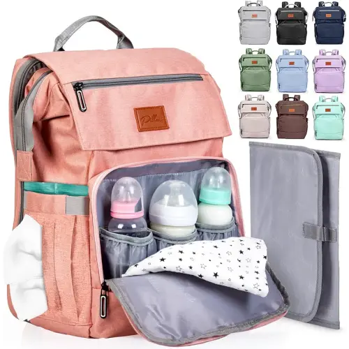 PILLANI Baby Diaper Bag Backpack - Baby Bags for Girls - Diaper Backpack - Large Pink Diaper Bags for Baby Girl w/Changing Pad - Baby Gifts for Girls, Baby Girl Gifts, Newborn Essentials Stuff for Mom