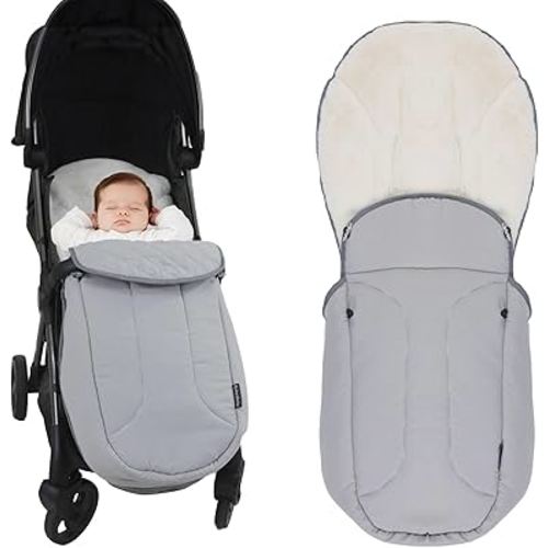 Stroller Sleeping Bag, Detachable Universal Toddler Stroller, Zip Closure, Windproof and Waterproof Stroller Footmuff with Hat for Cold Weather, Fits 6-36 Months Baby（Grey, Large）