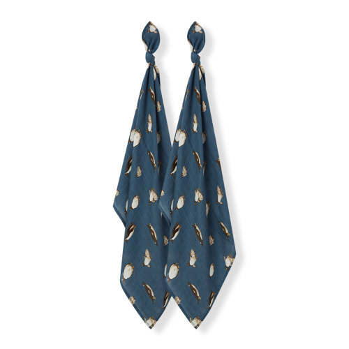 Penguin Bamboo Muslin Two-Piece Burp Cloth Set