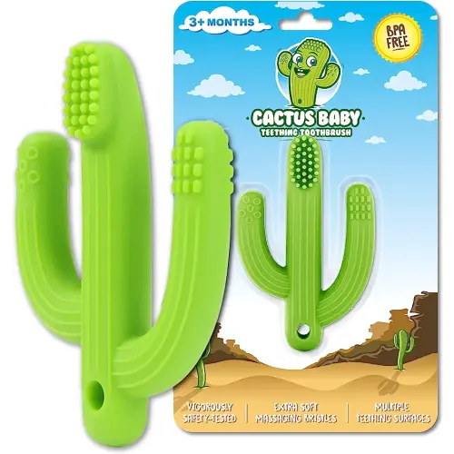 Cactus Baby Teething Toys for Babies 0-6 Months or 6-12 Months, Self-Soothing Pain Relief Soft Baby Teether Toys for Babies, Toddlers, Infants, Boy or Girl, BPA Free, Green
