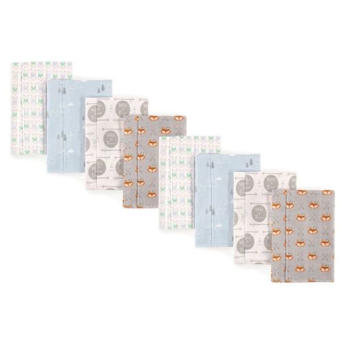 Luvable Friends Unisex Baby Cotton Flannel Burp Cloths, Wild Free 8-piece, One Size